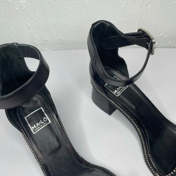 Ma & Lo Italy studded black heeled sandals open toe size 41 (10.5) - Picture 4 of 11